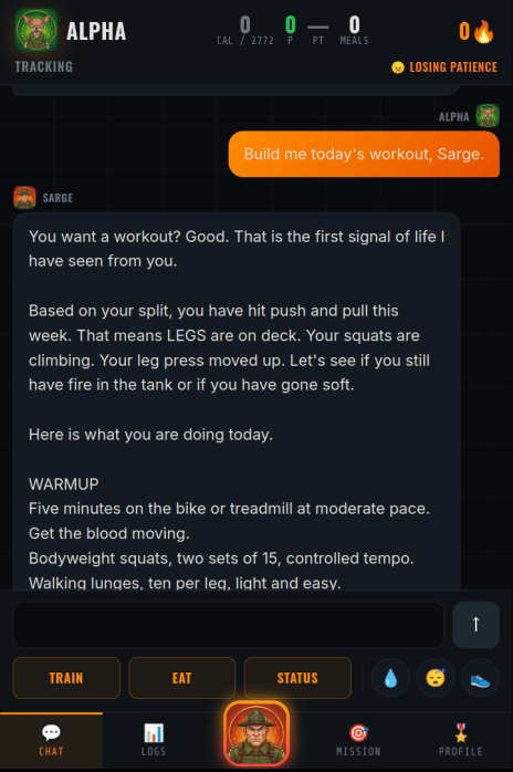 Ask for a workout. He writes it.